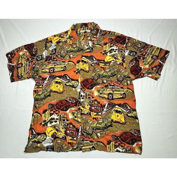 Tommy Bahama Men's Short Sleeve Orange Car Print Button Up Shirt - Size XL - Picture 1 of 3